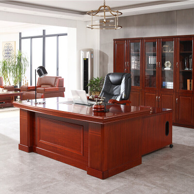 域赢老板桌办公桌油漆办公桌经理桌主管大班台弧形面1.8米含侧柜