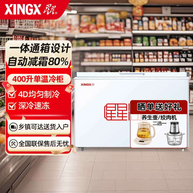 星星(XINGX)400升 商用冰柜冷藏保鲜强劲冷冻超市便利店大容量节能省电家商两用单温冷柜 BD/BC-400R