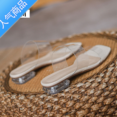 SUNTEK透明高跟鞋女2023年新款夏季网红百搭外穿拖鞋性感水晶粗跟凉鞋女