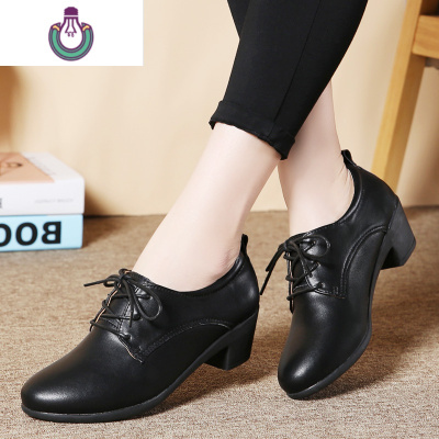 FISHBASKET职业上班工作鞋女黑色舒适软底百搭中跟正装面试皮鞋女鞋粗跟单鞋休闲鞋
