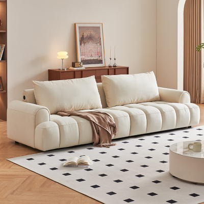 全友家居奶油风泡芙布艺沙发客厅2024新款猫抓绒布直排沙发