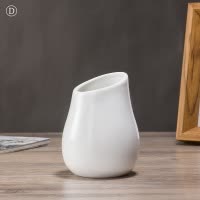 圆矮白色陶瓷干花花瓶摆件装饰现代简约客厅小清新家居插花花器 三维工匠 蓝色大花瓶