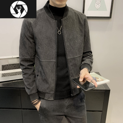 HongZun皮衣男2020春秋季修身休闲立领外套韩版潮流时尚百搭帅气男士夹克皮衣