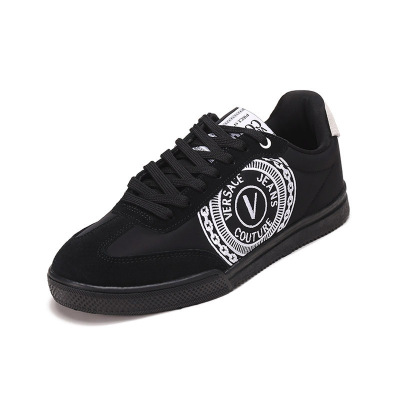 versace jeans couture范思哲 男士徽标刺绣织物配皮系带休闲运动鞋