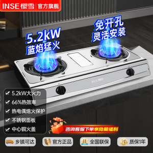 樱雪(INSE)燃气灶台式灶双灶 煤气灶双灶 不锈钢5.2KW猛火 66%热效率 双重熄火保护T2322天然气