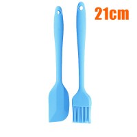 烘焙工具家用厨房可高温一体式硅胶刮刀刷子奶油抹刀牛轧糖搅拌棒 敬平 深蓝色中号刮刀+刷子