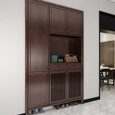 香雅庭全屋定制东方雅居格栅柜门鞋柜新中式胡桃木内嵌入户玄关