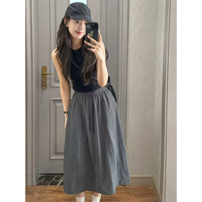 灰色工装半身裙女2026新款夏季大码a字伞裙显瘦小个子花苞裙半裙