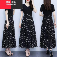 YIBUSHENG黑色雪纺波点连衣裙法式赫本风修身显瘦遮肉长裙子女季2024新款