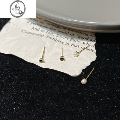 JiMi珍珠黑钻小耳钉四件套时尚百搭睡觉不用摘耳环学生2023年新款潮