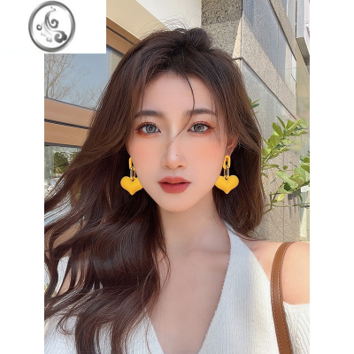 JiMi玫红色耳饰耳环立体桃心个性耳坠甜美夸张显脸瘦少女玫粉色爱心