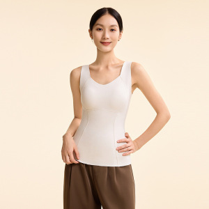 羊毛蚕丝人鱼腰线v领保暖背心女带胸垫大码马甲显瘦可外穿打底衫