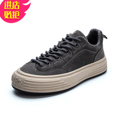 金三志欧洲站2021春季新款皮休闲鞋女厚底百搭板鞋ins潮爆饼干小黑鞋休闲鞋