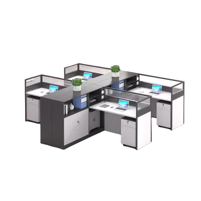 迅迈 干字型四人位+柜 职员办公桌 现代工位 员工桌屏风 卡位卡座