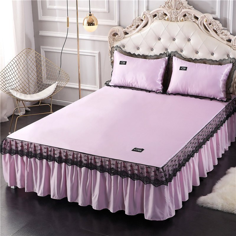 美帮汇床裙夏季冰丝凉席三件套单件夏天带蕾丝花边床罩款夏凉防尘围裙尘 俏皮粉 120cmx200cm