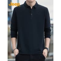 Jeep吉普黑色长袖t恤男士秋季翻领polo衫2025新款休闲打底上衣男