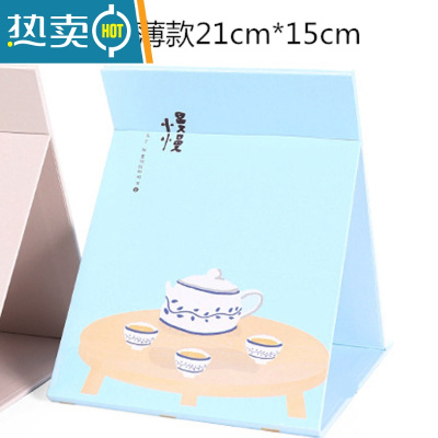 敬平可爱卡通大学生寝室桌面台式化妆镜超大女梳妆镜子纸折叠便携便携式用镜 藏青色 中号薄款生活