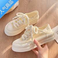 SUNTEK面包小白鞋女ins潮薄款透气百搭小众2023年夏季新帆布板鞋子