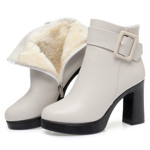 短靴女冬新款加绒保暖女靴时装靴子粗跟高跟防水台时尚女棉靴皮鞋