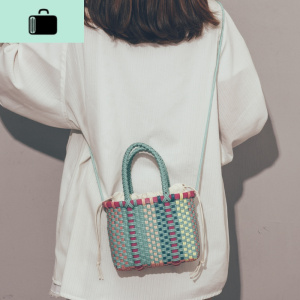 ins小清新仙女手工编织斜挎包包女2020春款小清新简约网红沙滩包NEW LAKE 蓝色女斜挎包 蓝色