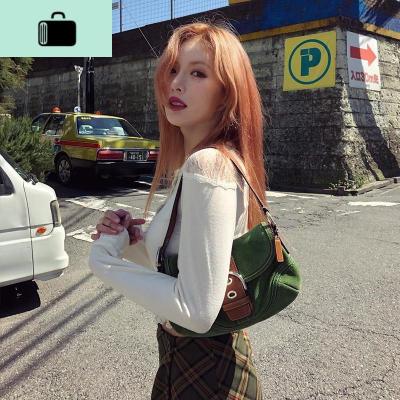 泫雅同款包包2020新款复古单肩包撞色牛油果绿色法棍包手提腋下包NEW LAKE 绿色女士单肩包