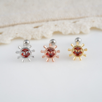 韩国进口耳钉 太阳smile笑脸精致耳骨钉钛钢粗杆螺丝旋转拧堵送女朋友老婆情人节七夕生日礼物