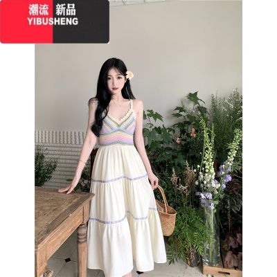 YIBUSHENG海边度假吊带连衣裙季新款民族风时尚小个子V领仙长裙子女ins