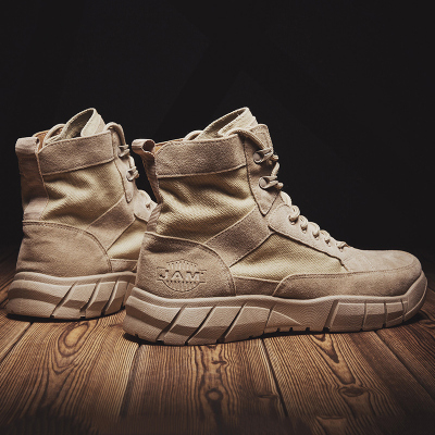 枫述夏季款马丁靴工装沙漠靴高帮帆布鞋作战术训练靴中帮陆战男鞋透气