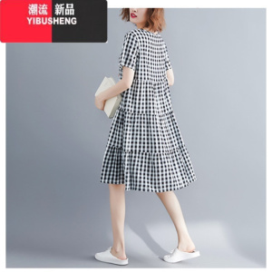 YIBUSHENG棉绸连衣裙时尚外穿2024新款文艺中长款大码胖MM花色棉麻裙子女