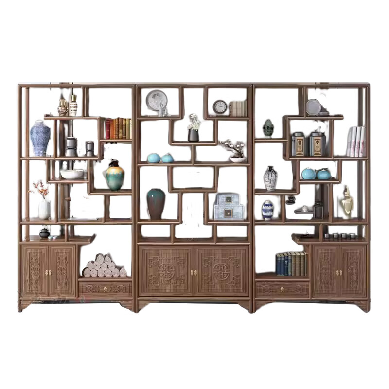 晋舰 博古架多宝阁茶叶架子新中式客厅办公室隔断置物架 三联博古架