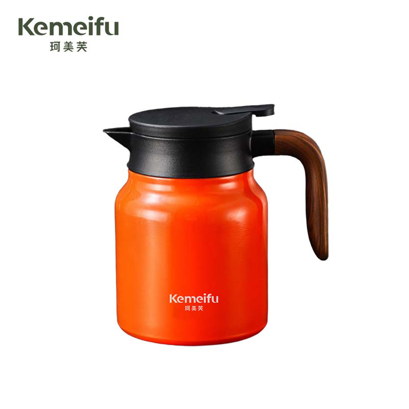 珂美芙 304不锈钢带提手保温茶壶 橙色1000ml 个