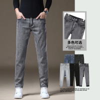 烟灰色经典弹力修身小直筒牛仔裤男百搭水洗老钱泥灰牛仔裤男