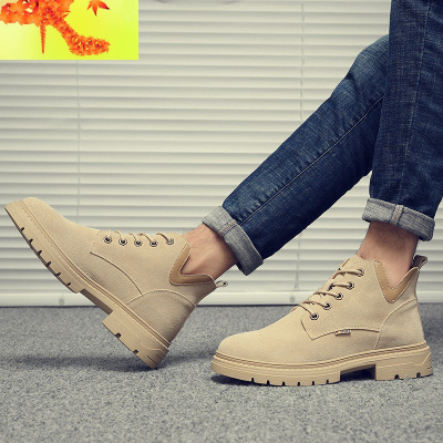 春季新款男鞋高帮鞋韩版潮流马丁靴子男士工装鞋真皮休闲高帮板鞋简畅