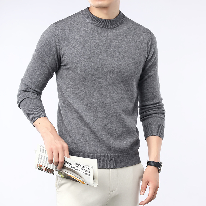 48支双股莱塞尔天丝绵羊毛衫男秋冬季精纺澳毛半高领加厚男士毛衣