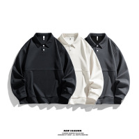 春秋季新款卫衣长袖男士翻领潮牌百搭带领恤纯色打底衫上衣服男装