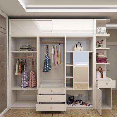 现代简约推拉衣柜经济型板式移卧室整体组装实木衣橱