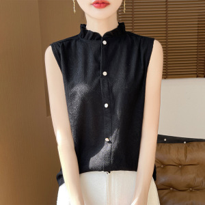 高级感花边领叠穿背心女内搭木耳边精纺羊毛打底宽松无袖针织上衣