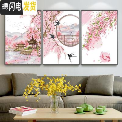 三维工匠十字绣三联画2019新款绣客厅卧室小幅清新自然风桃花 生态棉线新款[一套3幅更优惠][送工具包]150*70厘米