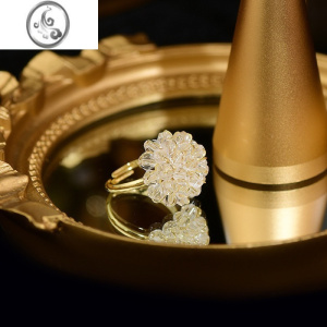 JiMi半糖「夏结霜花」复古水晶花朵戒指精致气质高级感优雅百搭轻奢女 水晶花朵开口戒