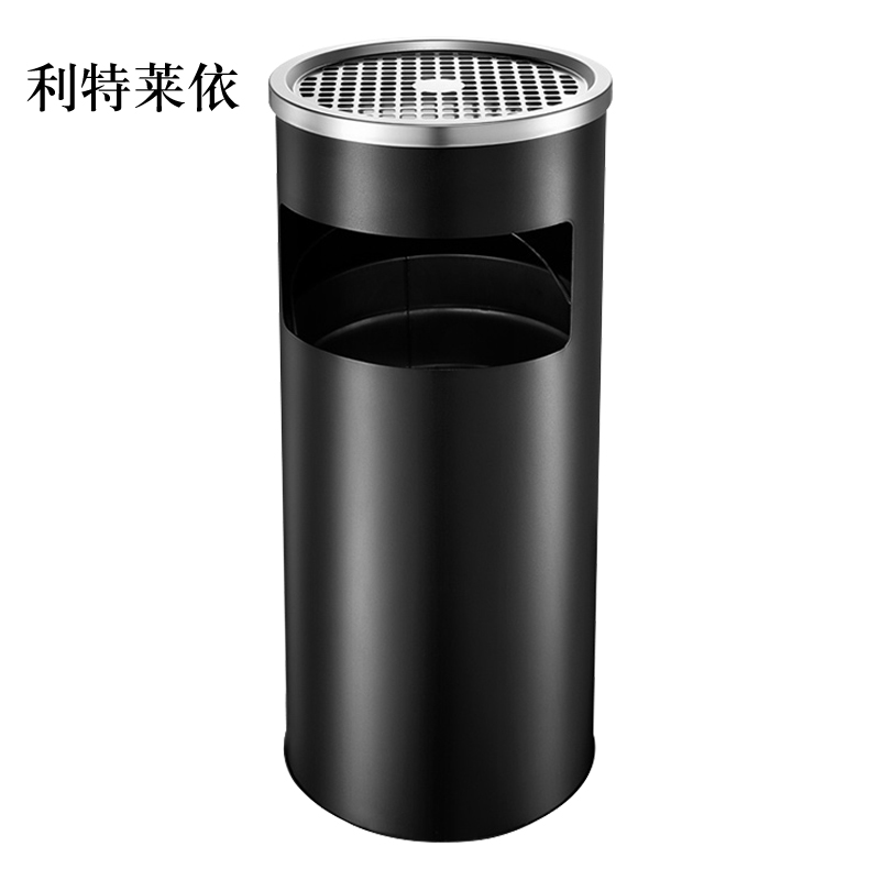 利特莱依不锈钢圆形大号商用垃圾桶立式烟灰桶电梯口高档户外圆形黑色烤漆