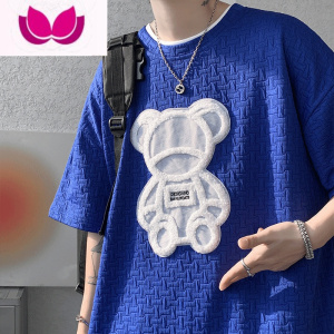 七斓小熊短袖t恤男款夏季潮牌宽松大码体恤男生潮流青少年上衣服