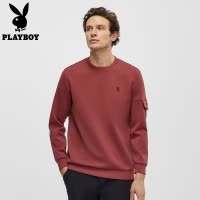 [细纹格]花花公子新款红色卫衣男士款商务休闲运动宽松圆领上衣