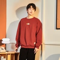 [2.5折价97元]唐狮春季功夫熊猫新款情侣插肩袖撞色拼接加绒卫衣连帽外套