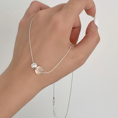 天然白水晶纯银圆珠项链女款2025新款简约百搭气质锁骨链银饰送女朋友老婆情人节七夕生日礼物