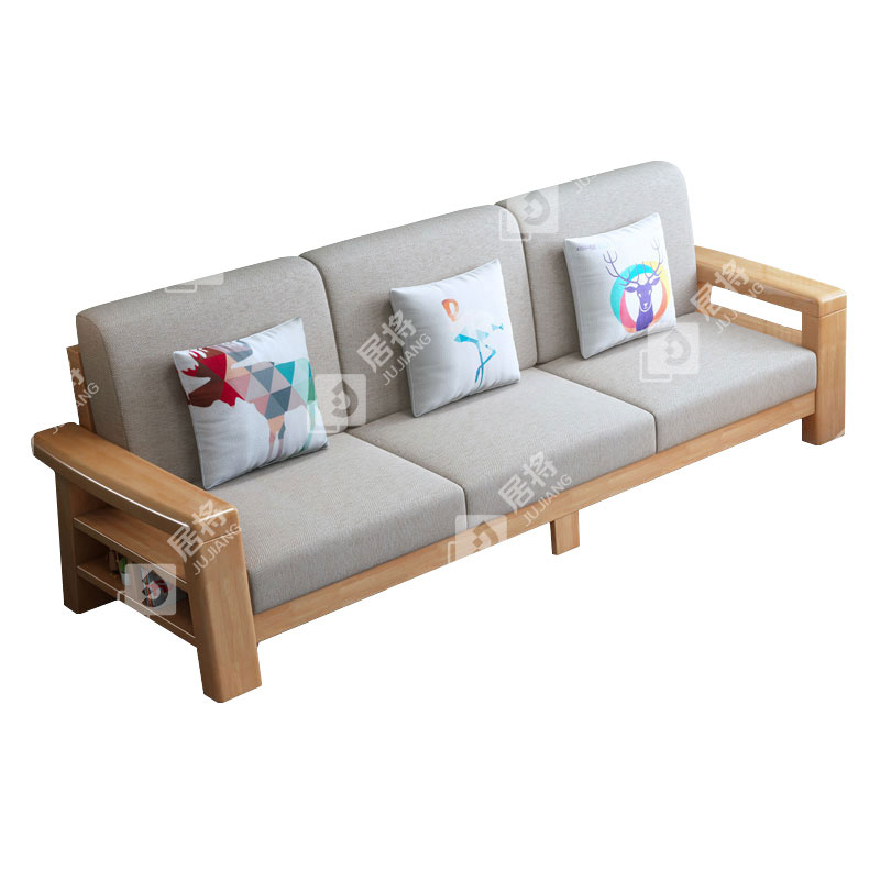 居将 简约实木沙发原木色实木沙发 三人位