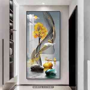 维诺亚入户玄关装饰画轻奢正门对面墙壁画简约玄幻走廊过道竖版挂画