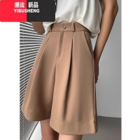 YIBUSHENG黑色西装短裤女季2024新款高腰显瘦a字宽松休闲冰丝阔腿五分裤