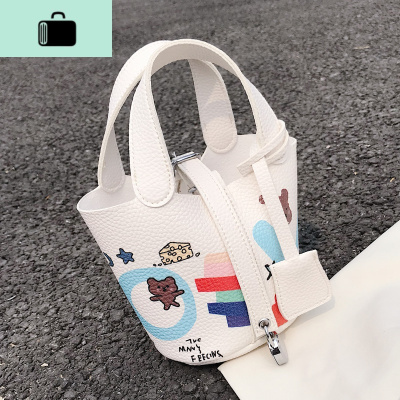 手提可爱迷你韩版小包包2020新款潮斜挎单肩手绘涂鸦菜篮子水桶包NEW LAKE女士单肩包