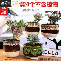 三维工匠多肉花盆植物简约陶瓷盆器套装种多肉个性盆器 套装058(4个) 中小花盆容器