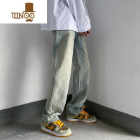 YANXU美式黄泥染水洗牛仔裤男夏季潮牌ins街头长裤宽松直筒休闲长裤子